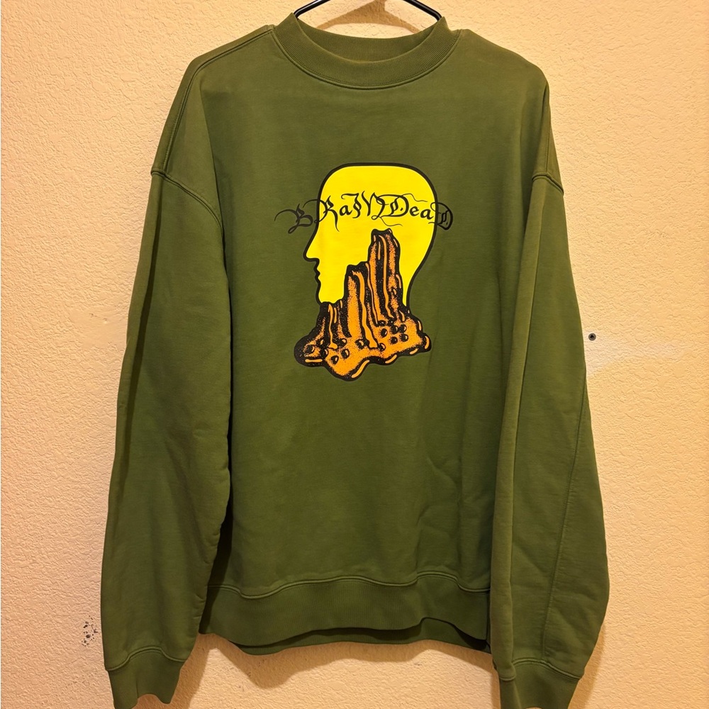 Brain Dead Mount slime Crewneck Sweater Olive Green Size L